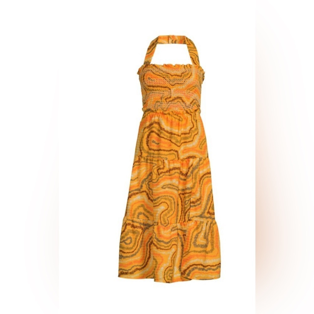 NWT Sam Edelman Orange and Yellow Smocked Dress strap missing - Picture 2 of 6